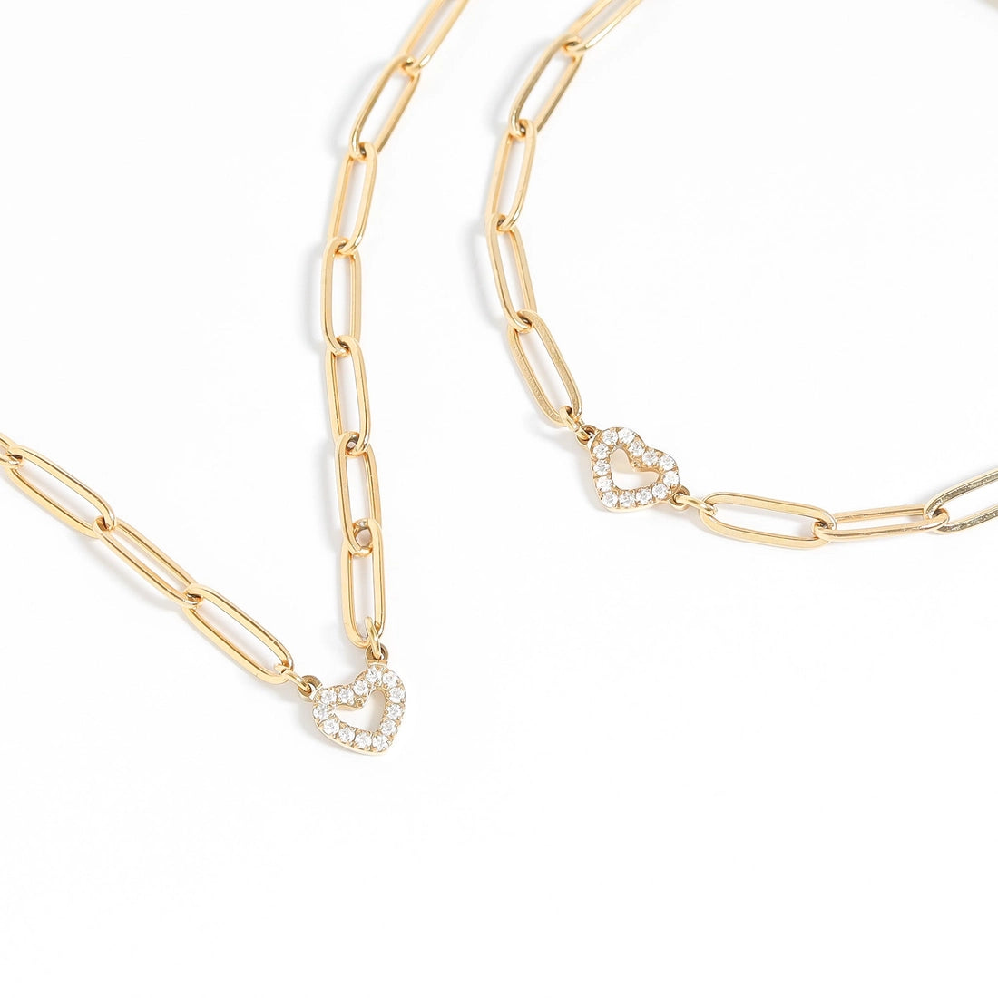Set "Corazón Radiante": Dúo de Collar y Pulsera en Cadena de Clip