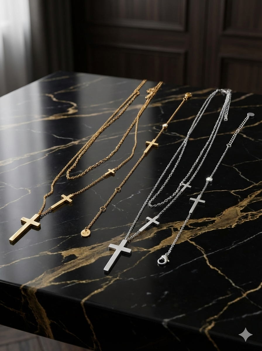 Set de Joyería Fe Elegante - Collar Cruz + Pulsera Ajustable | Acero Inoxidable Dorado