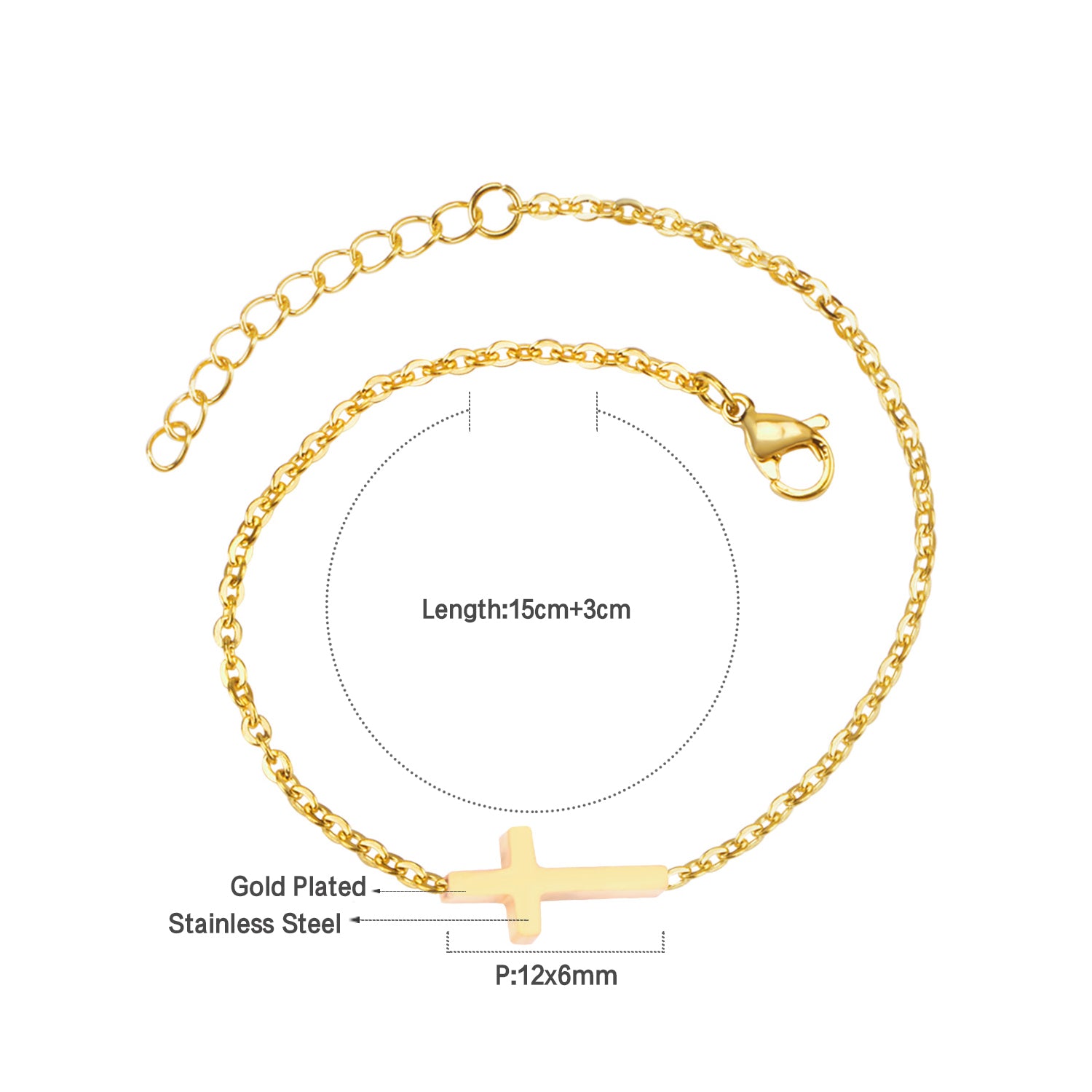 Pulsera FE Delicada con Cruz Minimalista | Ajustable - Chapada en Oro 18k