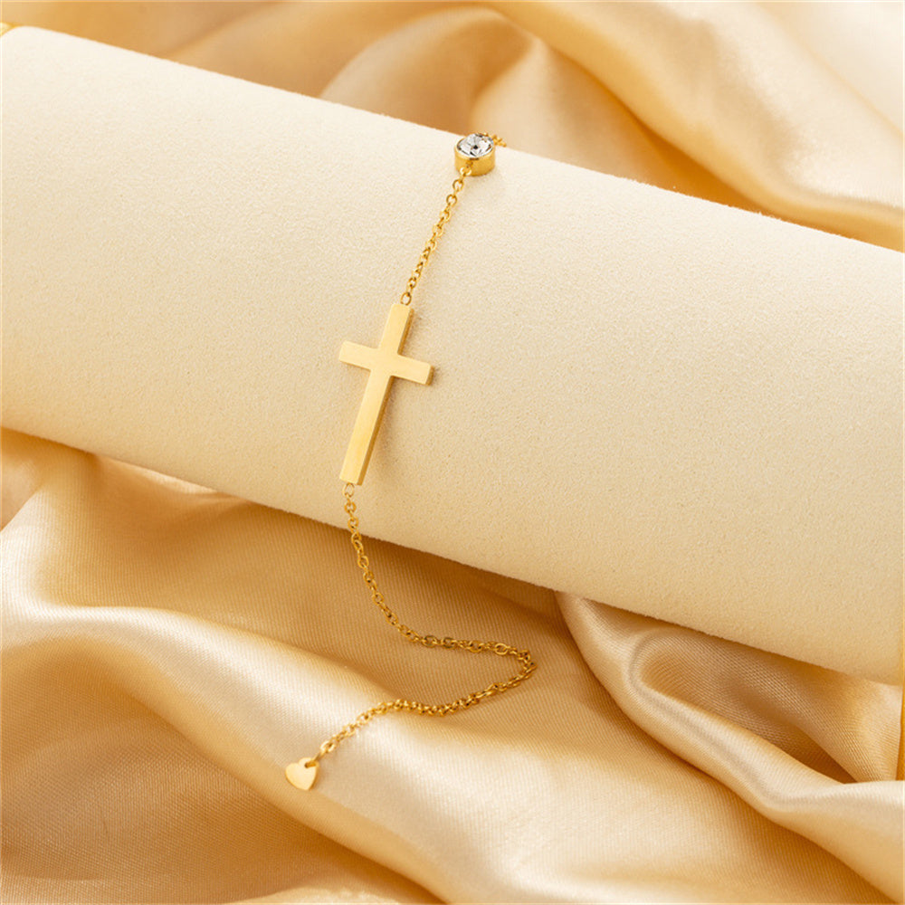 Pulsera Delicada Cruz y Punto de Luz