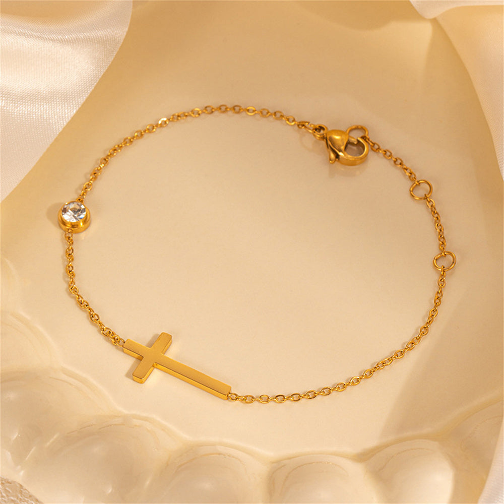 Pulsera Delicada Cruz y Punto de Luz