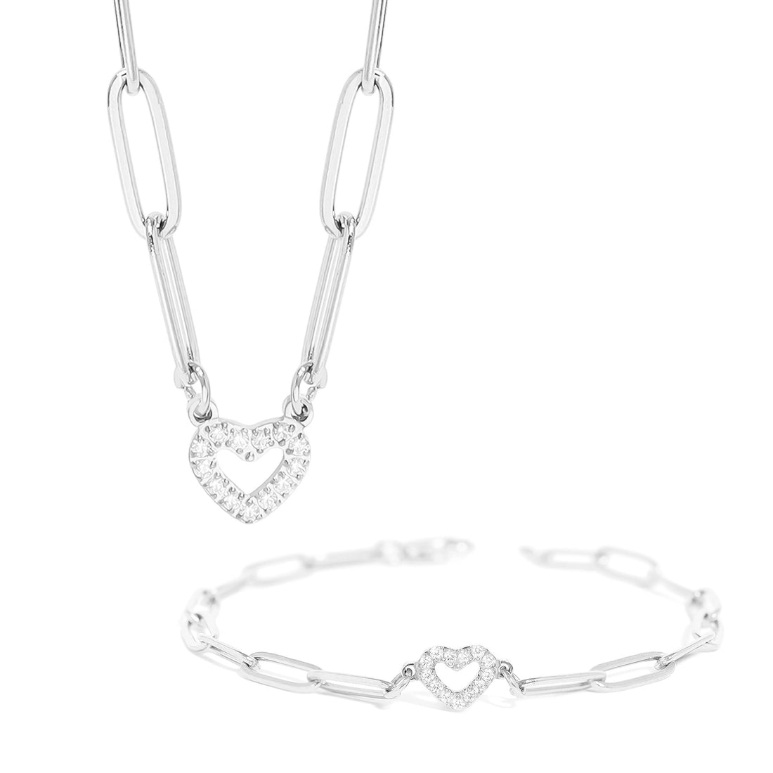 Set "Corazón Radiante": Dúo de Collar y Pulsera en Cadena de Clip